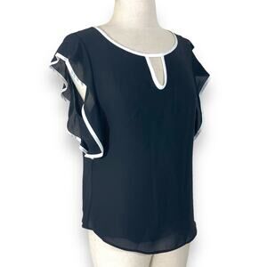 DONATING! LAST CHANCE! Black white ruffle sleeve top, Michel women's small